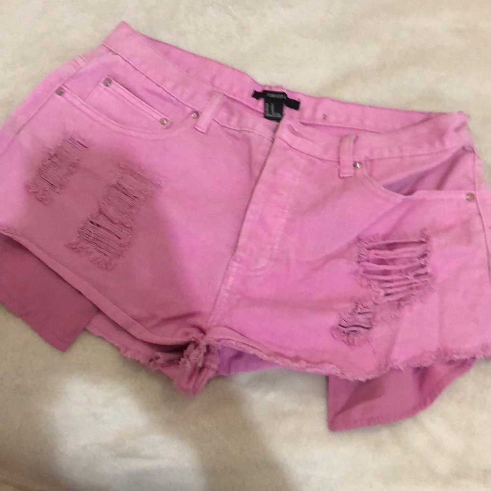 Distressed Barbie pink high waisted shorts